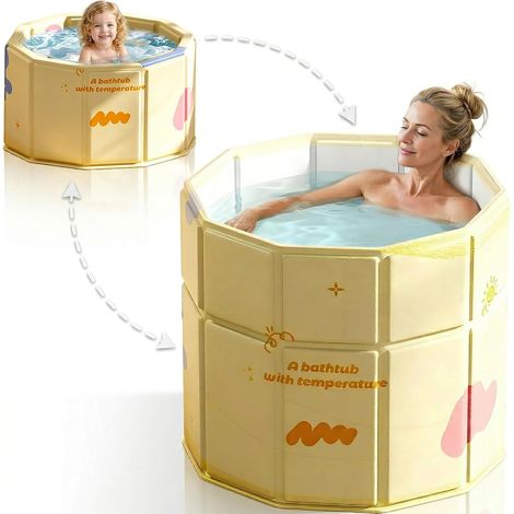 Baignoire pliable jaune 70 cm, entrée « Step-in » pour personnes âgées et enfants, pliable vers l'intérieur, baignoire à glace portable et bain chaude, baignoire portable pour adultes (1/5)