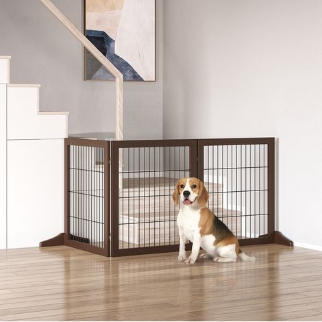 Barrière pour chiens pliable à 3 panneaux, autoportante, en bois et métal, pratique et peu encombrante, pour portes, escaliers et couloirs, 185 x 36 x 71 cm  CHICFURN (1/5)