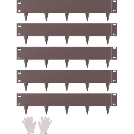 Bordure de Jardin en Acier, Lot de 5, Bordures Paysagères en Métal, 990 x 207 mm, Résistante à Rouille, Installation Simple, Bandes Pliables pour Séparateur de Chemin de Cour, Pelouse, Marron (1/5)