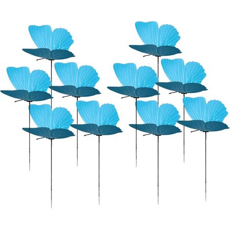 Lot de 10 piquets de décoration de jardin en forme de papillon bleu imperméables pour cour, intérieur ou extérieur, patio, pot de fleurs, parterre de fleurs (1/5)