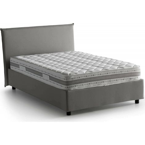 Talamo Italia Cama de plaza y media Chicca, Cama contenedor con revestimiento de tela, 100% Made in Italy, Apertura frontal, con colchón 120x200 cm incluido, Gris, con embalaje reforzado