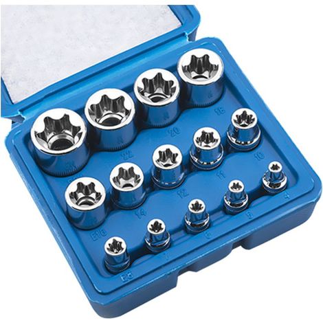 Ecleanfy - Jeu de douilles Torx type E 14 pièces – Acier chrome vanadium – Empreinte E4-E24 – Compatible clés à cliquet – Accès facile vis dans espaces restreints (1/5)