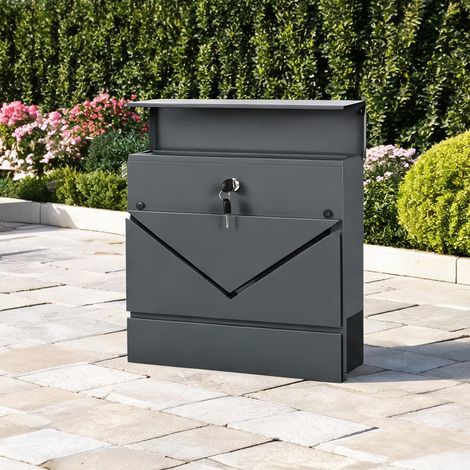 Boîte aux lettres murale en acier avec serrure gris ardoise (1/5)