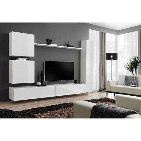Ensemble meuble TV mural  - Switch VIII - 280 cm x 180 cm x 40 cm - Blanc - Livraison gratuite