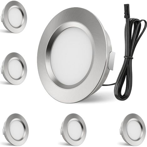 Lot de 6 spots LED encastrables 12 V - Intensité variable - 3,5 W - 330 lm - 4000 K - Blanc naturel - Spot LED ultra plat - Trou de perçage 55-58 mm et 14 mm de profondeur - IP44 (1/5)