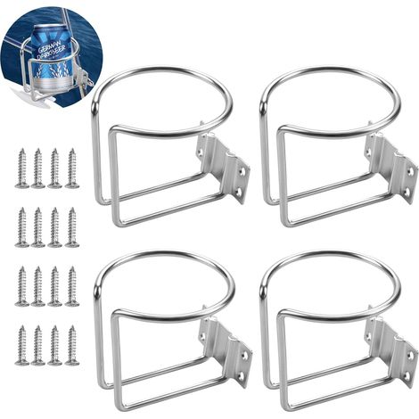 Lot de 4 porte-gobelets muraux haut de gamme en acier inoxydable pour bouteilles, canettes et tasses, adaptés aux bateaux, camping-cars et yachts. (1/5)