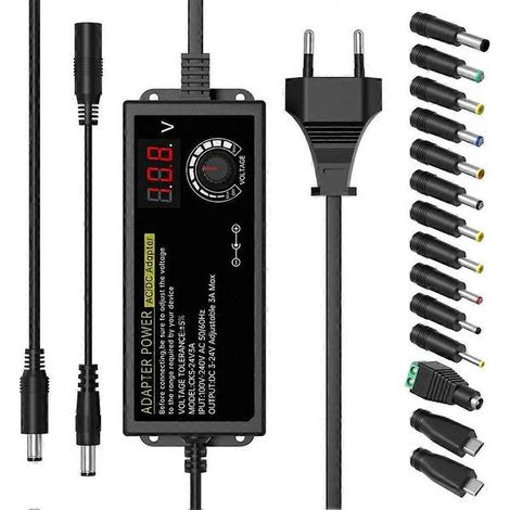 Alimentation universelle 24 V 3 A 72 W, adaptateur secteur 3 V-24 V CC avec affichage LED de la tension (prise européenne). (1/5)