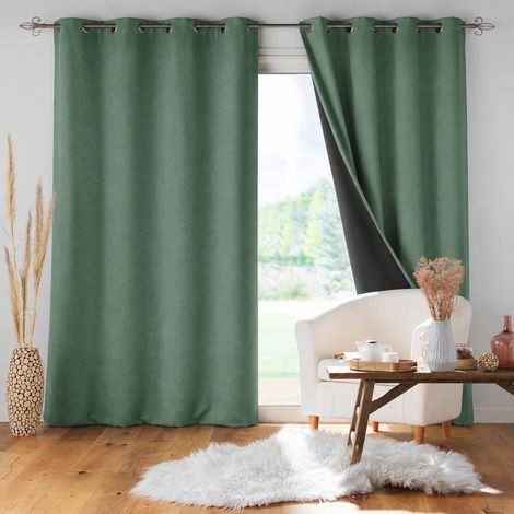 Lot de 2 rideaux à œillets 140 x 260 cm isolants doublure polaire JUPITER Cèdre (1/4)