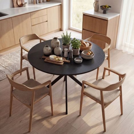Table ronde pour 4 personnes, de cuisine industriel avec pieds en acier, pour la salle à manger, cuisine, noire (1/5)