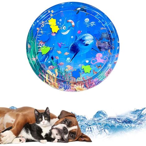 Tapis d'eau plus épais pour animaux de compagnie : tapis rafraîchissant pour chiens et chats, tapis de jeu aquatique avec poissons, tapis de jeu rafraîchissant pour enfants (65 cm) (1/5)