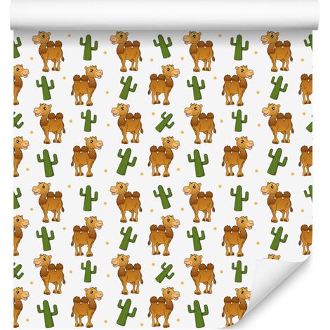 Papier peint Chameaux blanc et or pour salon et chambre 50x1000 cm (1/5)