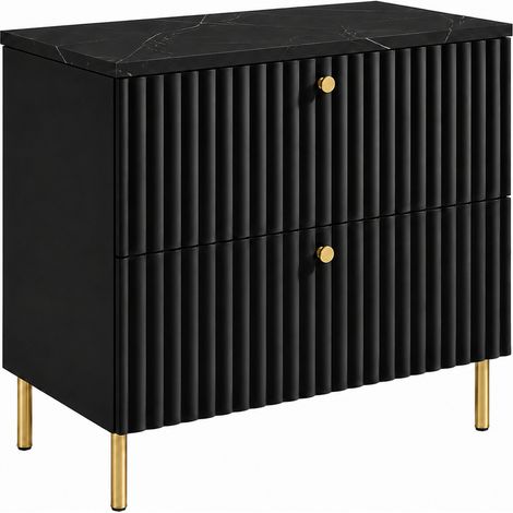 Mobile bagno Bello 80 cm su piedini, nero, piano marmo nero, maniglie dorate (1/5)