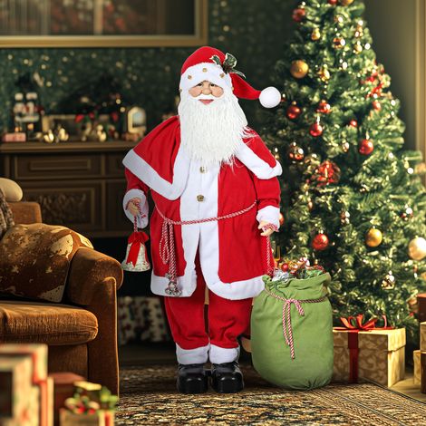 Figurine de Père Noël, Debout de Père Noël Rouge Traditionnelle 140 cm avec Sac de Cadeaux, Effets Sonores et Cloche (1/5)