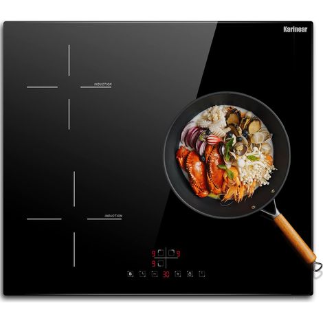 Karinear Plaque Induction 3 foyer, Plaque de Cuisson Induction Encastrable, Plaque à Induction avec Commande Tactile, Fonction Boost, Minuteur, Verrouillage d'enfant, Fil dur, Pas de prise, 5200W, Noi (1/5)