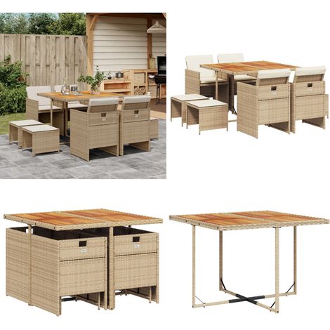 9-tlg. Garten-Essgruppe mit Kissen Beige Poly Rattan - Gartentisch - Gartenmöbelset - PE-Rattan Möbel - Outdoor Küche - Gartenlounge - Home & Living (1/5)