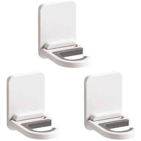 Set of 3 Self-Adhesive Wall Mounted Non-Slip Mop Broom Holders for Kitchen Garage Garden - White (1/5)