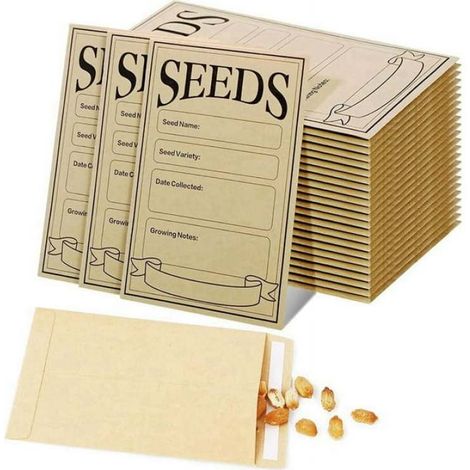 100 sachets de graines sous enveloppe : petits sachets kraft refermables et auto-adhésifs pour le rangement et la conservation. (1/5)