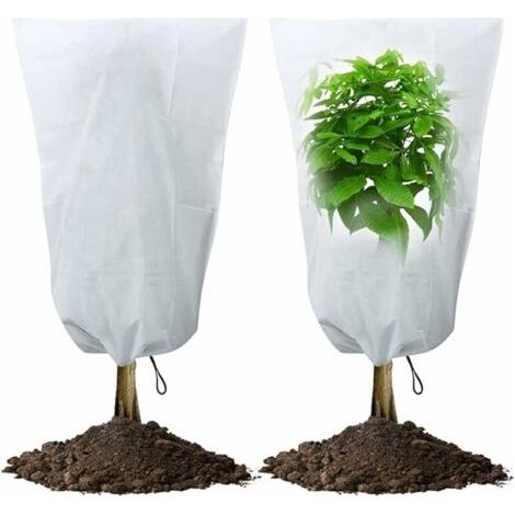 Funda de vellón de protección invernal, cubierta de plantas de invierno de 2 piezas, no tejida, bolsa reutilizable de protección contra heladas invernales con cordón, para uso exterior. (1/4)