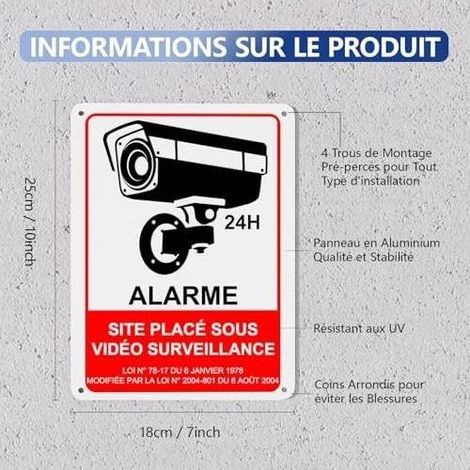 2 Pièces Panneau Camera Surveillance Exterieur Aluminium 18×25 cm, Pancarte Site Sous Video Alarme pour Propriété Privée, Résistant aux UV, Imperméable, Avec Trous Percés Red -
