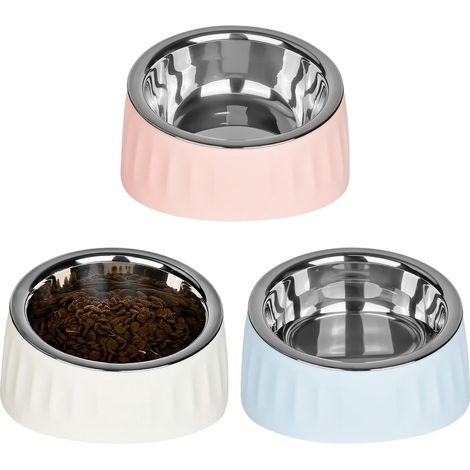 Set di 3 ciotole rialzate in acciaio inox per cani e gatti con un'inclinazione di 15 gradi. (1/5)