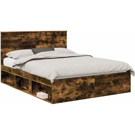 Struttura del letto Rovere fumé 150 x 200 cm Pino massello vidaXL