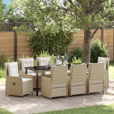 Garten Essgruppe 9 pcs Beige und Hellgrau Poly-Rattan (1/5)