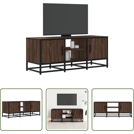 Wohnzimmermöbel - TV-Schrank Eichen-Optik 100x35x41 cm Holzwerkstoff und Metall (1/5)