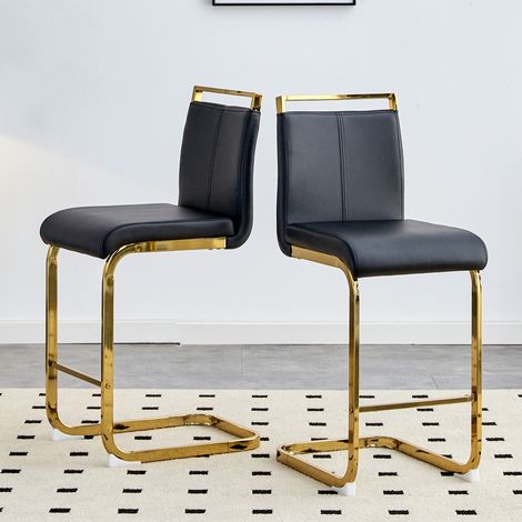 Juego de 2 taburetes de bar, 96,5 cm, PU negro y metal dorado HAVRYA (1/5)