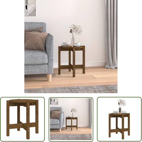 The Living Store Table basse Marron miel Ø 42,5x45 cm Bois massif de pin - Table Basse - Meuble Salon - Table D'appoint - Table Ronde - Bois Massif (1/5)