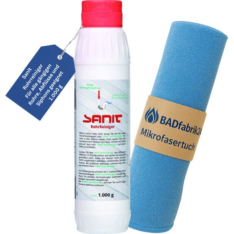 BADfabrik24 Sanit Rohrreiniger 1000g + Mikrofasertuch