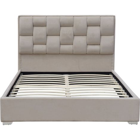 5ft Plush Velvet Bed Frame with Weaved Headbord in Grey