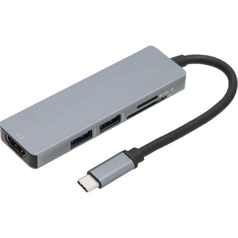 Hub USB-C, adaptateur USB-C vers HDMI 4K@30Hz 5 en 1, avec 2 ports USB, 1 port HDMI, 1 emplacement pour carte SD et 1 emplacement pour carte MICRO SD. (1/5)