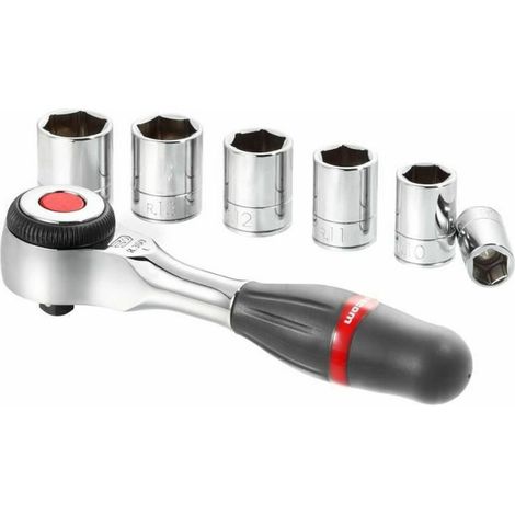Composición de apriete 1/4" FACOM - R.360PACKPB - Aberturas de 8 a 14 mm - 1 trinquete radio - Trinquete 5° - 6 vasos de 6 caras