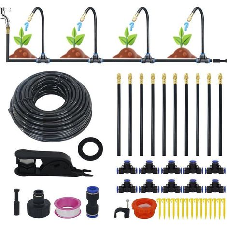 Kit d'Irrigation Goutte à Goutte Automatique avec 15 Buses Réglables et 15m Tuyau pour Jardin Serre et Carrés Potagers (1/5)
