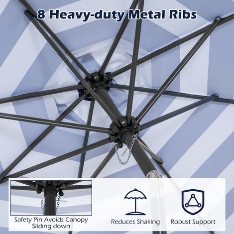 Tiltable Beach Umbrella, 278 cm, Blue/White Stripes (1/5)