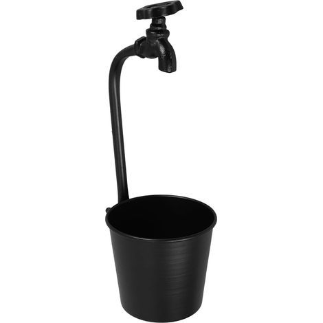 Pot de Fleurs en Fer Forgé Vintage avec Robinet Décoratif, Jardinière Rétro 13 X 36 Cm, Jardinière en Métal pour Balcon et Jardin, Support de Plantation Résistant aux Intempéries (1/5)