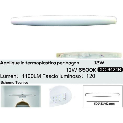 Trade Shop - Applique Led 12 Watt Ip20 Per Specchio Bagno Luce Calda Naturale Fredda Xc-6424 -