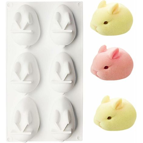 EASYCOMFORT Mini moule à gâteau en forme de lapin pour Pâques, 6 cavités, moule à chocolat pour décoration de gâteau de Pâques, cuisine, pâtisserie, savon, bombe de bain, cire de bougie (1/5)