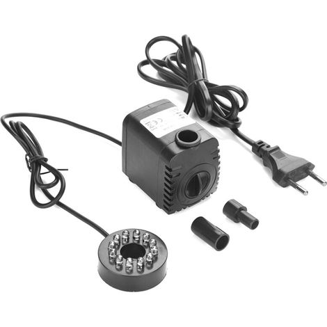 Pompe à eau submersible ultra silencieuse avec LED pour aquarium et fontaine – Noir, 8W, 600L/h