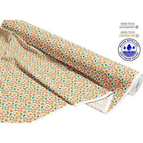 OUTDOOR DEKOSTOFFE OXFORD - Motiv orange Blumen und Schmetterlinge I DR288