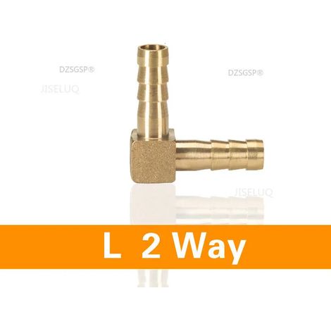 Raccord en T à 3 voies en laiton (L 2 voies - 6 mm) avec adaptateur et embout cannelé. (1/5)