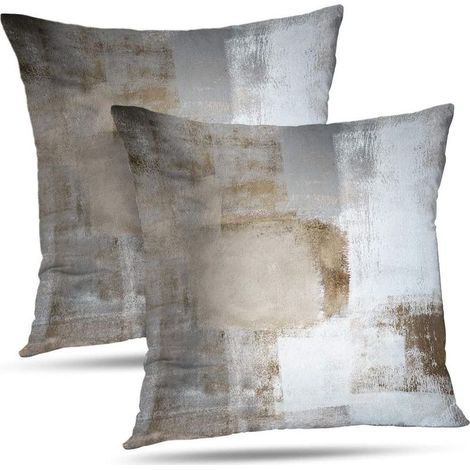 Ensemble de 2 housses de coussin décoratives contemporaines turquoise et grises pour la maison, style contemporain. (1/4)