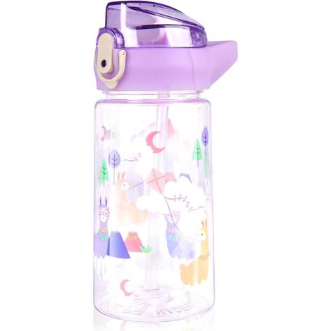 Kinder Trinkflasche 500ml mit Strohhalm, BPA-frei, auslaufsicher, Lila Tier (1/5)