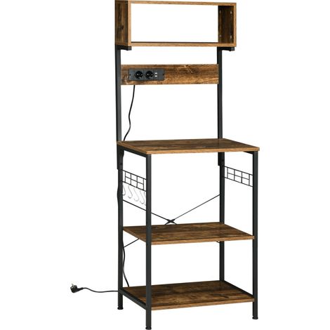 Étagère de rangement pour four à micro-ondes avec prise électrique, meuble de rangement à quatre niveaux, couleur marron