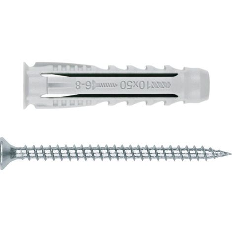 Cheville nylon quadruple expansion pour tout type de materiaux avec vis à bois Zinguée Boite de 100 - 5x25 Ø5 + 4x30