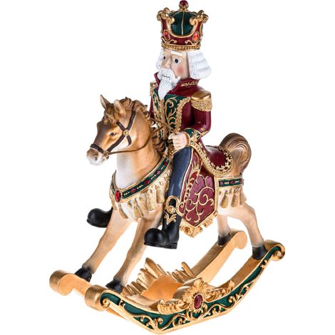 Statuetta cavallo a dondolo con babbo in resina per decorazioni interne (1/3)