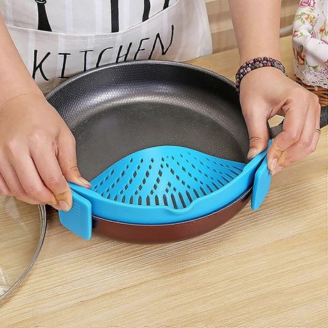 Passoire en silicone, passoire à clip, passoire à riz, passoire mains libres, filtre égouttoir en silicone résistant à la chaleur pour casseroles et poêles. (1/5)