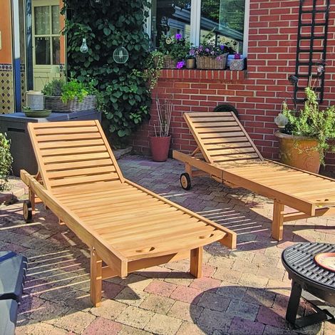 Teck'Attitude – Bain de soleil en teck massif Palawan – Dossier inclinable 5 positions – Tablette coulissante – Dimensions L 194 x l 65 x h 35 cm (1/5)