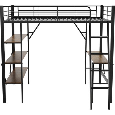 Cama alta 90 x 200 cm de metal negro con escritorio y 3 estantes HOMVRA (1/5)