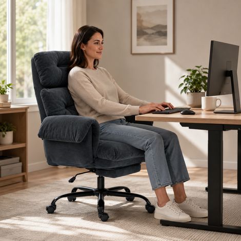 Fauteuil de bureau réglable en hauteur, dossier inclinable, roulettes, rembourré, acier, gris anthracite, chaise pivotante ergonomique (1/5)